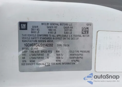 2013 Chevrolet Express 2500 Work Van from USA, damaged, VIN 1GCWGFCA2D1142282